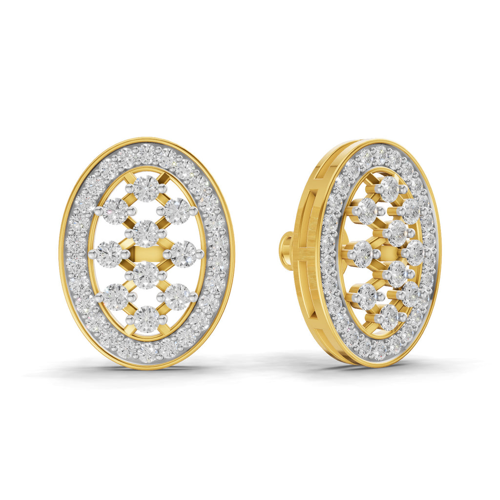Lab Grown Diamond Earrings 1.12 Carat IGI Certified Round Shape 925 Sterling Silver Yellow Gold Plated Oval Fashion Earrings