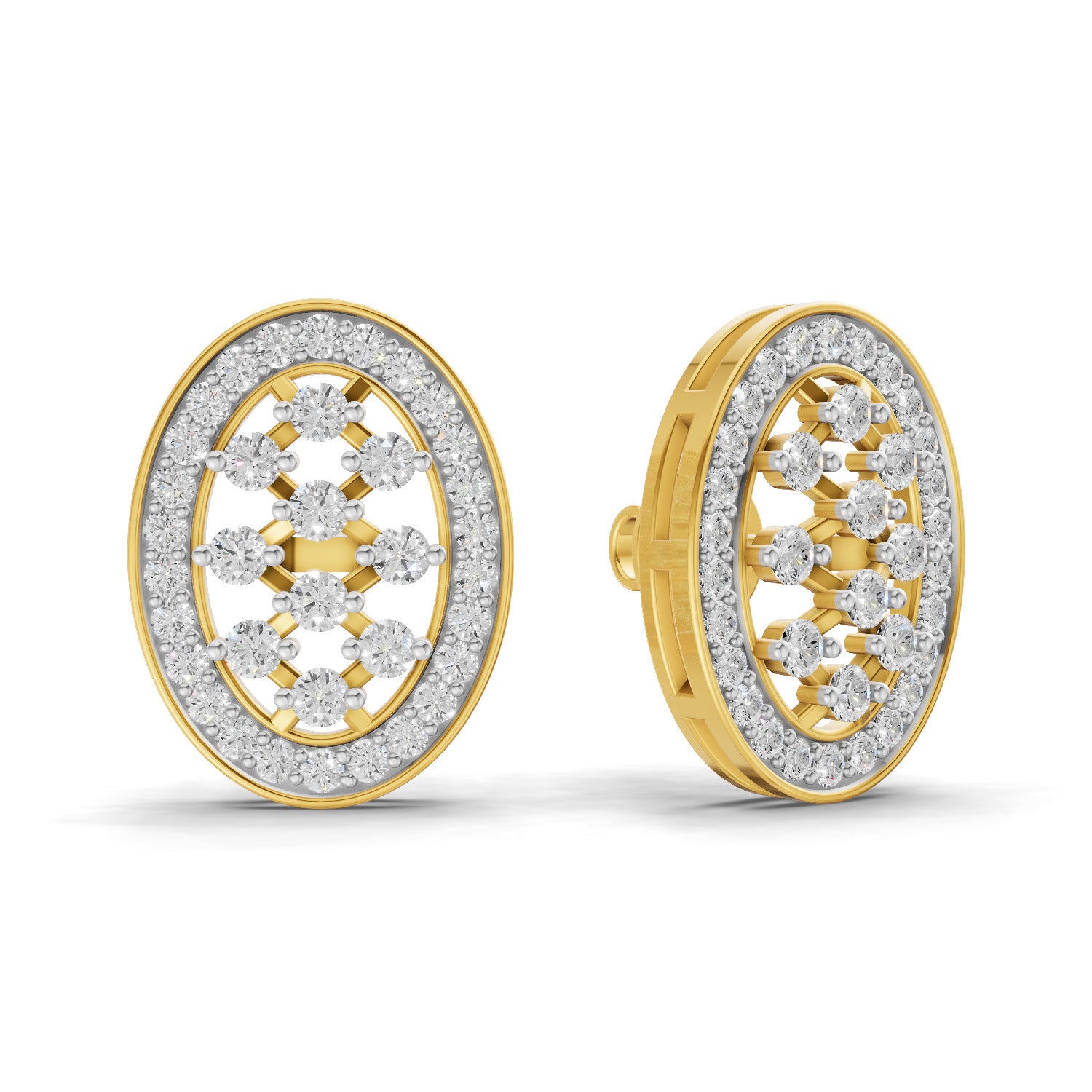Lab Grown Diamond Earrings 1.12 Carat IGI Certified Round Shape 925 Sterling Silver Yellow Gold Plated Oval Fashion Earrings