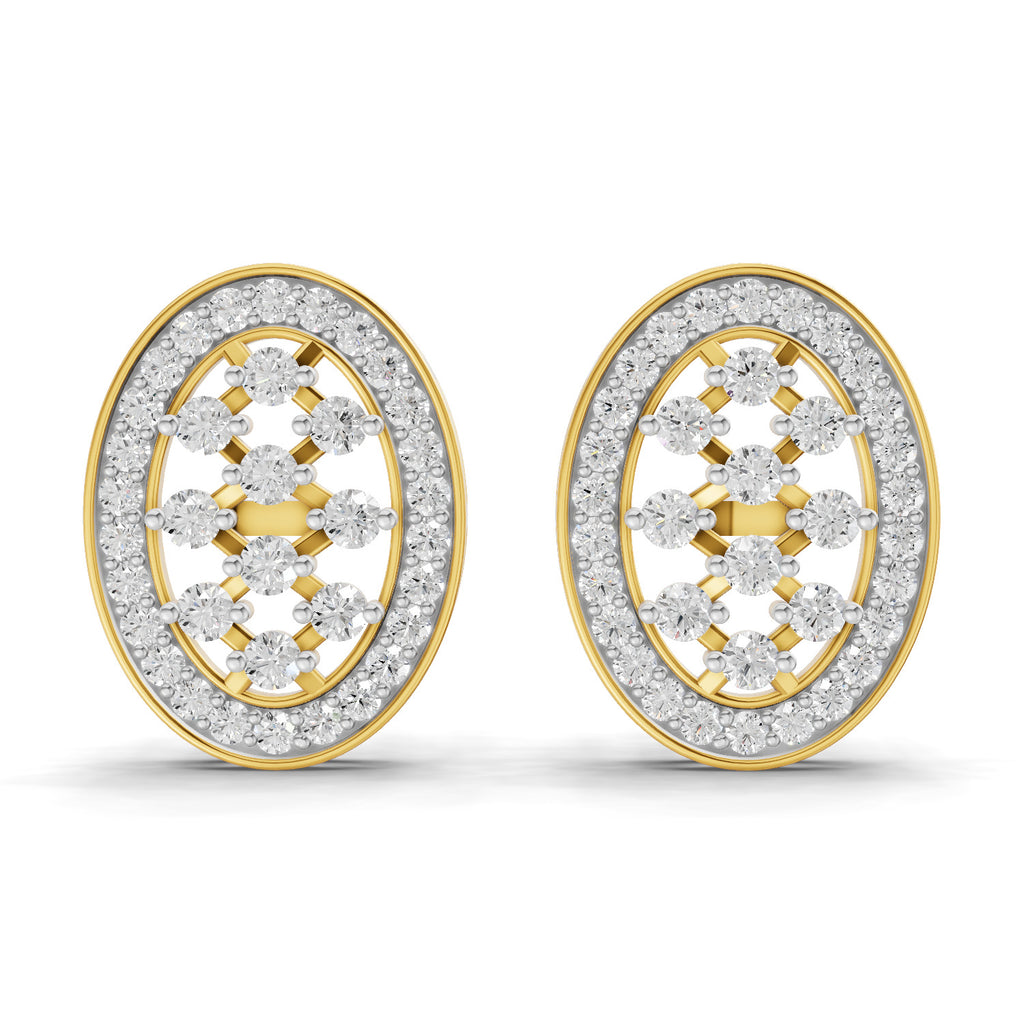 Lab Grown Diamond Earrings 1.12 Carat IGI Certified Round Shape 925 Sterling Silver Yellow Gold Plated Oval Fashion Earrings
