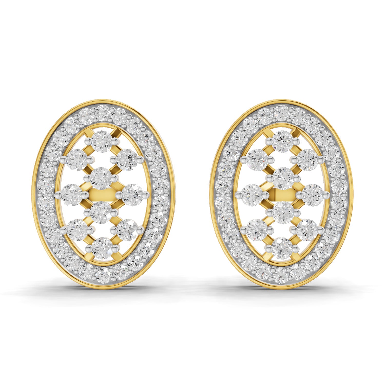 Lab Grown Diamond Earrings 1.12 Carat IGI Certified Round Shape 925 Sterling Silver Yellow Gold Plated Oval Fashion Earrings