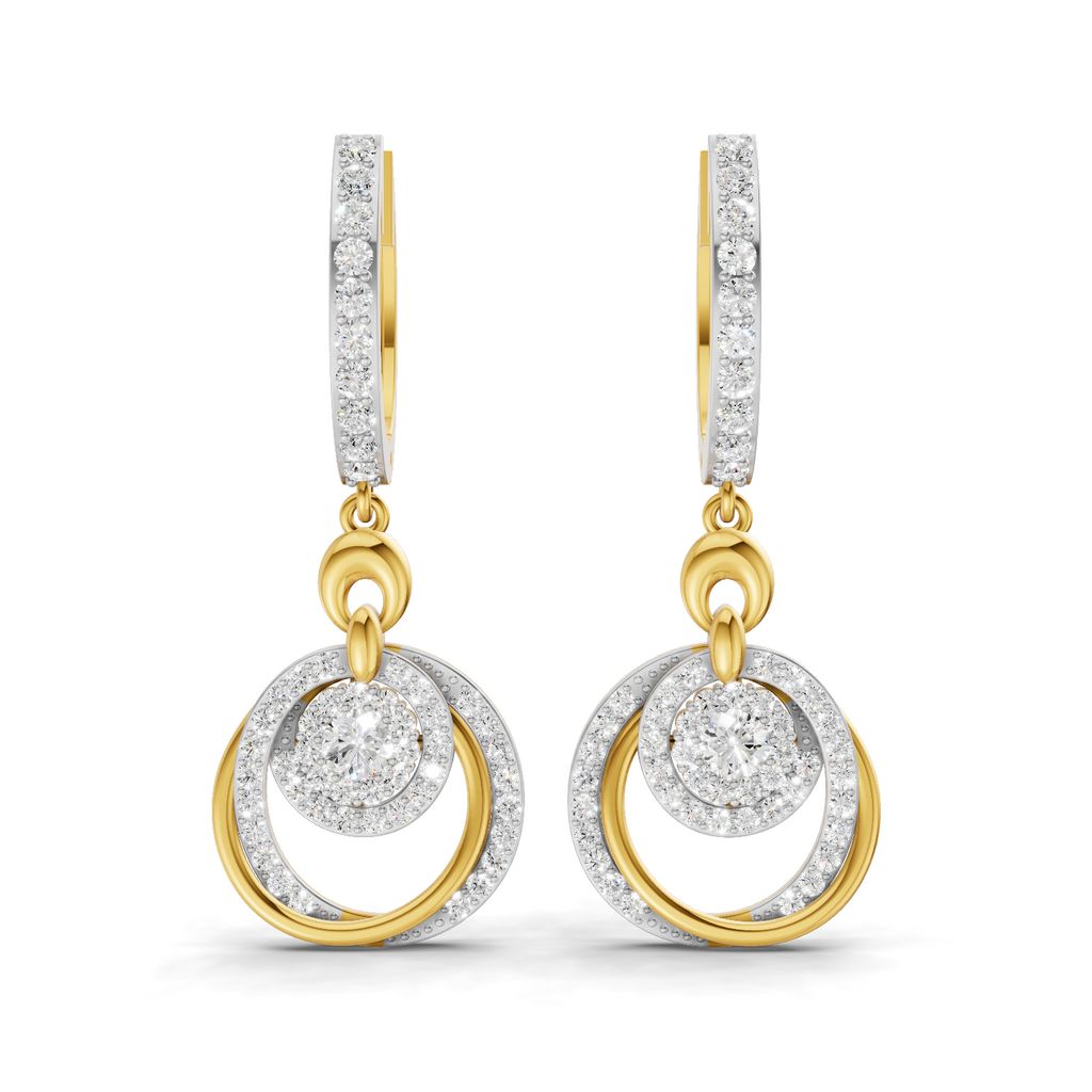 Lab Grown Diamond Earrings 1.68 Carat IGI Certified Round Shape 925 Sterling Silver Gold Plated Cluster Circle Drop Earrings