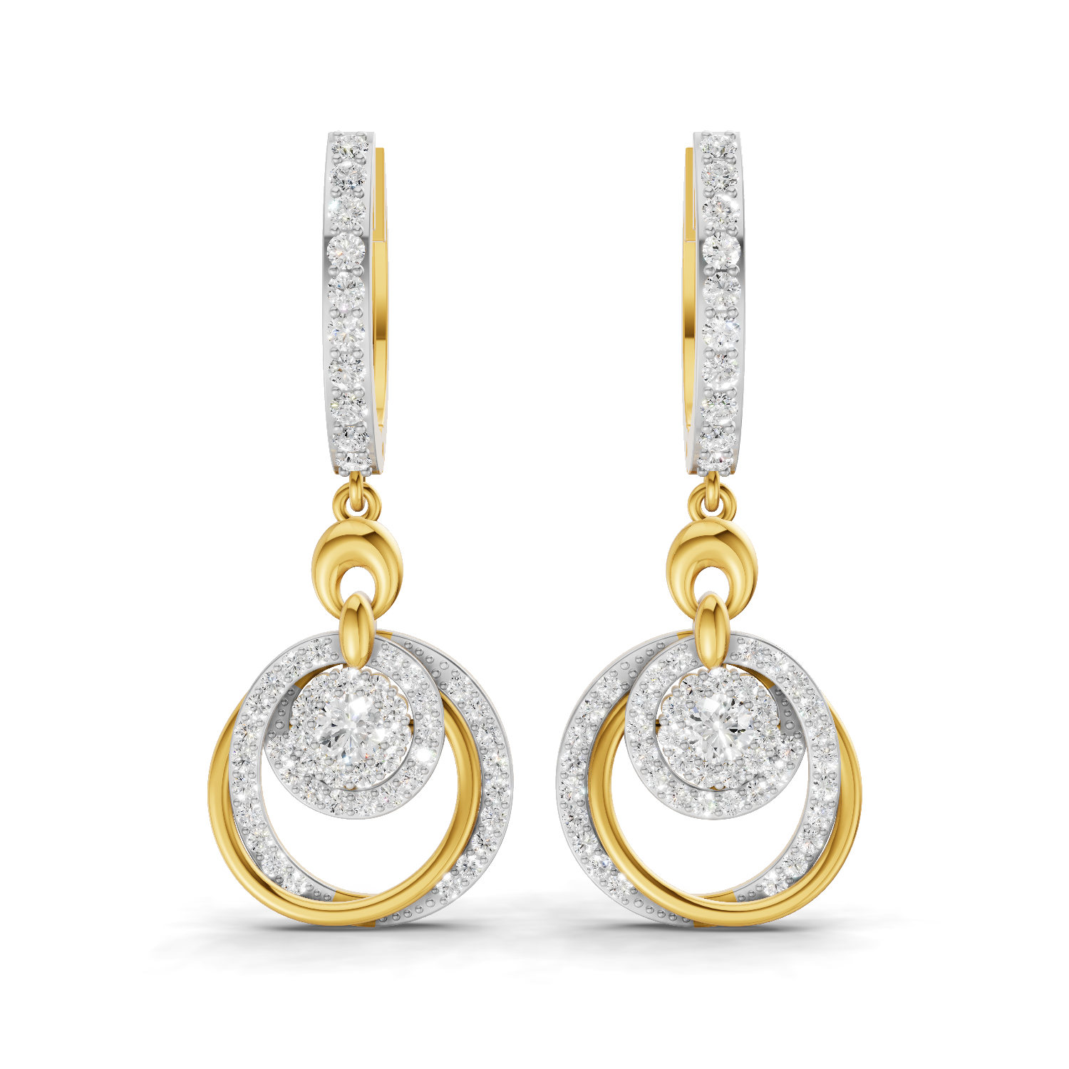 Lab Grown Diamond Earrings 1.68 Carat IGI Certified Round Shape 925 Sterling Silver Gold Plated Cluster Circle Drop Earrings