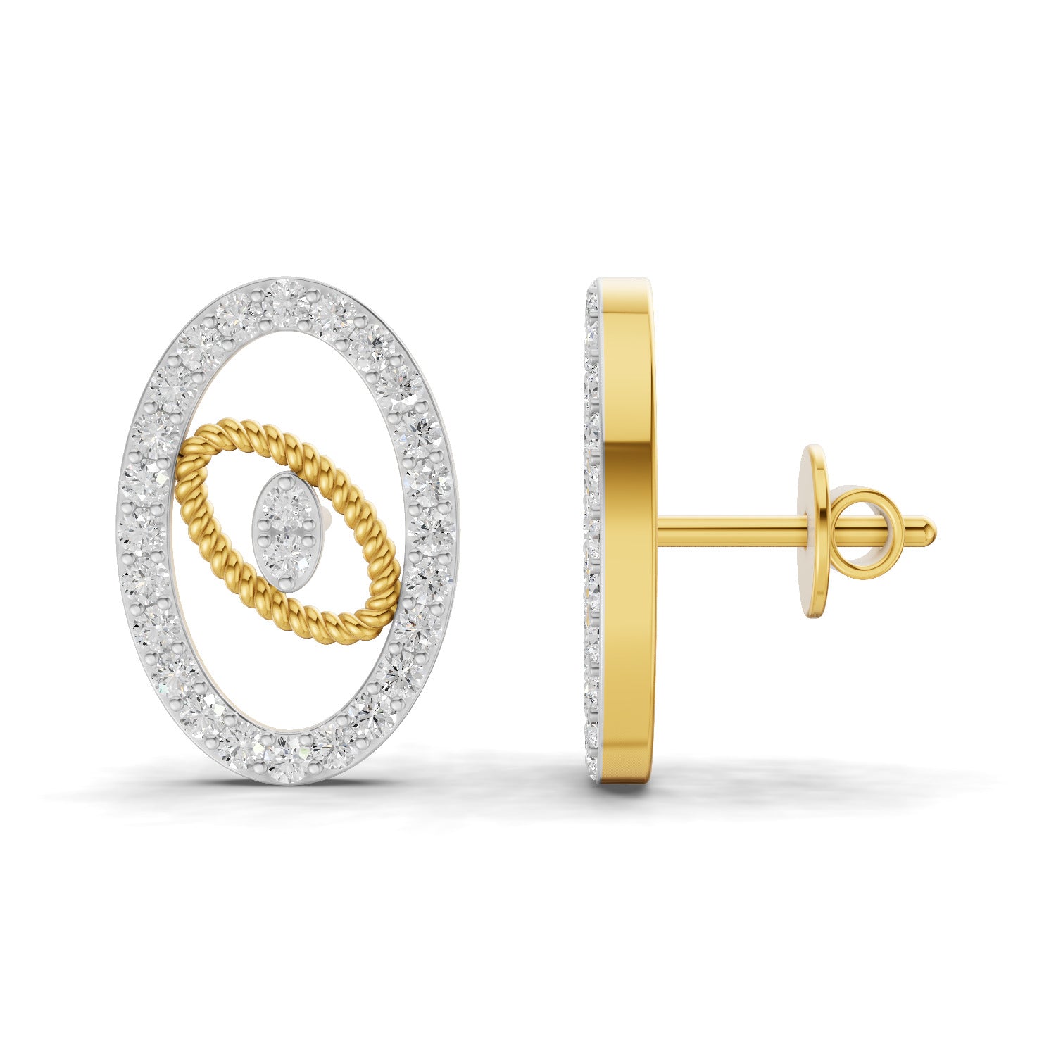 Lab Grown Diamond Earrings 0.62 Carat IGI Certified Round Shape 925 Sterling Silver Yellow Gold Plated Oval Fashion Earrings