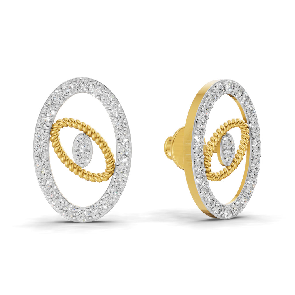 Lab Grown Diamond Earrings 0.62 Carat IGI Certified Round Shape 925 Sterling Silver Yellow Gold Plated Oval Fashion Earrings