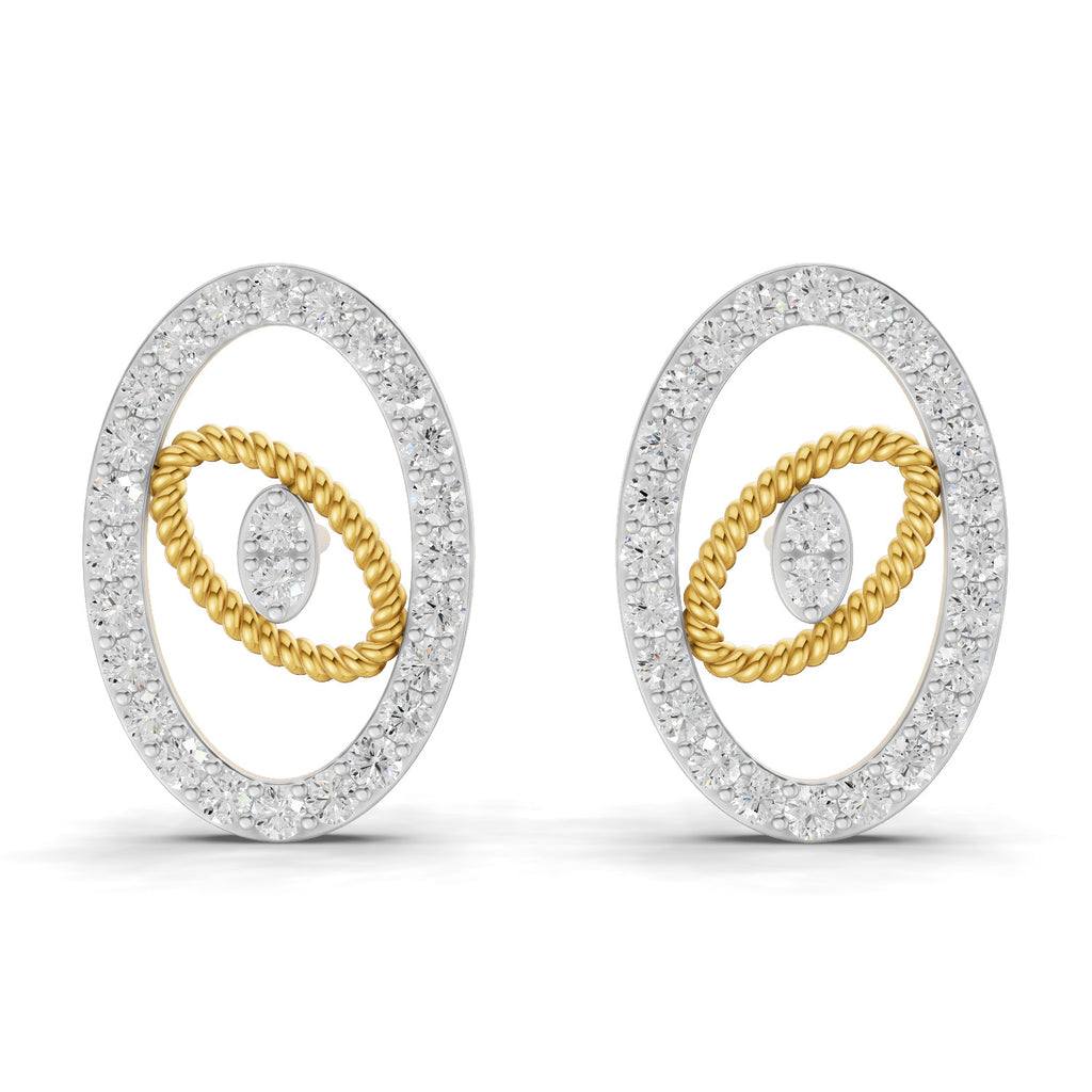 Lab Grown Diamond Earrings 0.62 Carat IGI Certified Round Shape 925 Sterling Silver Yellow Gold Plated Oval Fashion Earrings