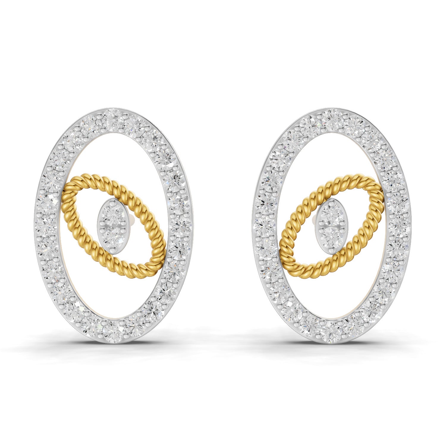 Lab Grown Diamond Earrings 0.62 Carat IGI Certified Round Shape 925 Sterling Silver Yellow Gold Plated Oval Fashion Earrings