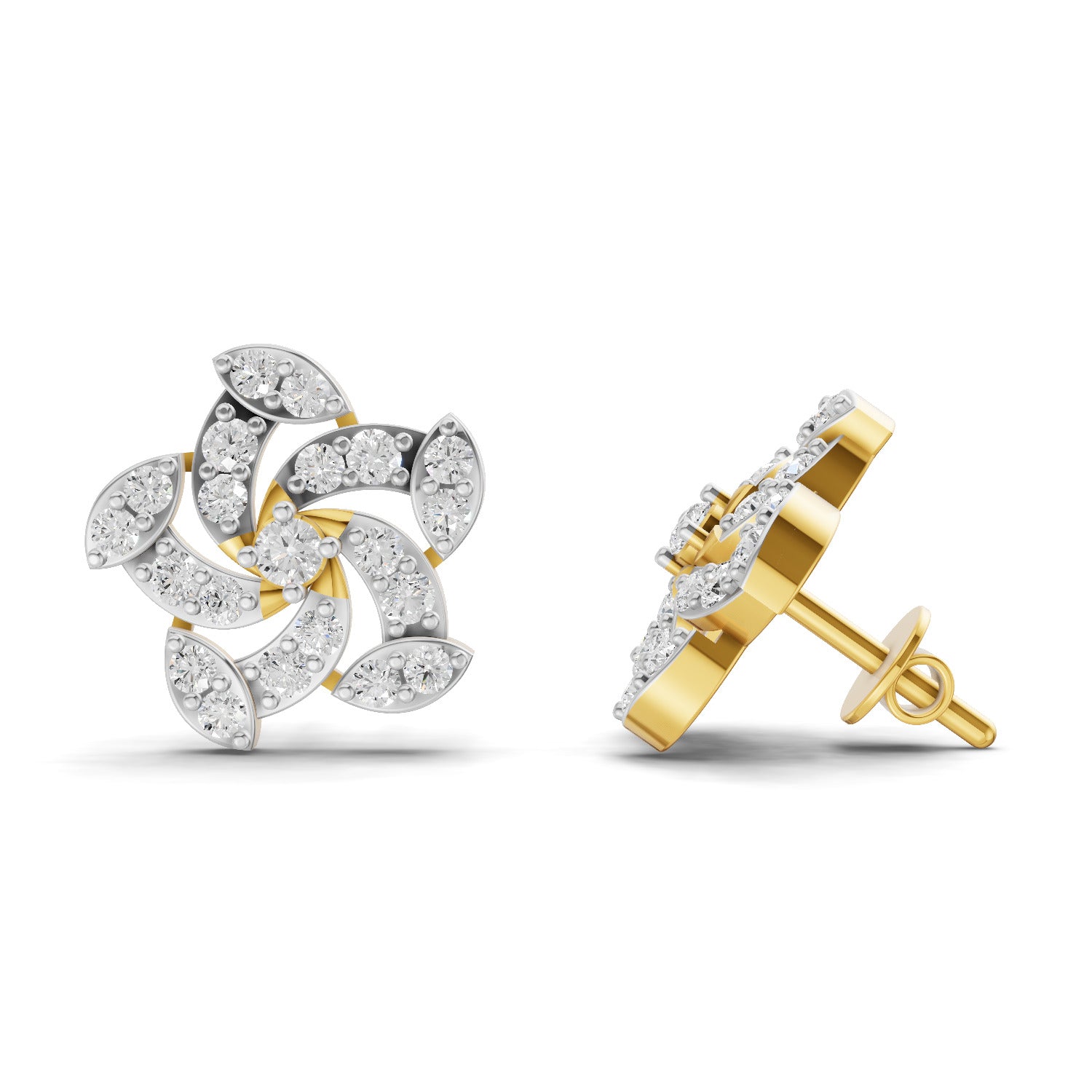 Lab Grown Diamond Earrings 0.67 Carat IGI Certified Round Shape 925 Sterling Silver Yellow Gold Plated Floral Earrings