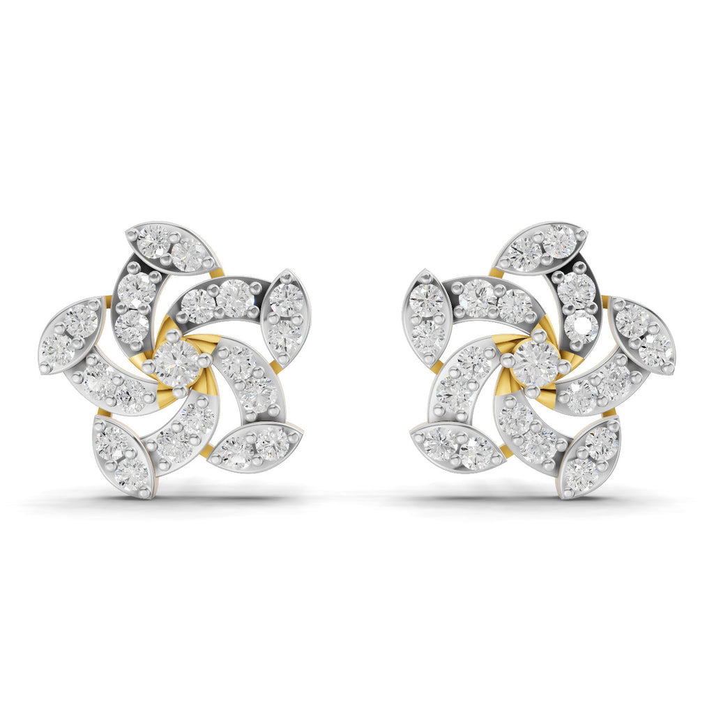 Lab Grown Diamond Earrings 0.67 Carat IGI Certified Round Shape 925 Sterling Silver Yellow Gold Plated Floral Earrings
