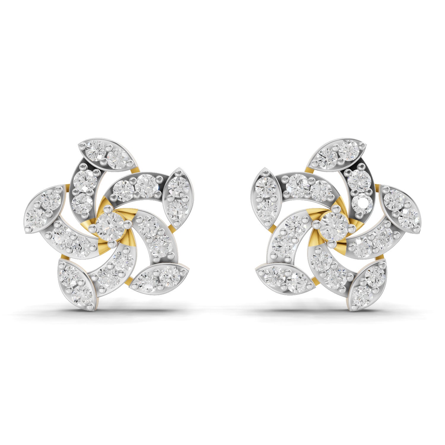 Lab Grown Diamond Earrings 0.67 Carat IGI Certified Round Shape 925 Sterling Silver Yellow Gold Plated Floral Earrings