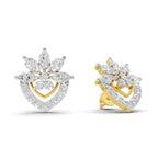 Lab Grown Diamond Earrings 1.53 Carat IGI Certified Round & Marquise Shape 925 Sterling Silver Yellow Gold Plated Floral Earrings