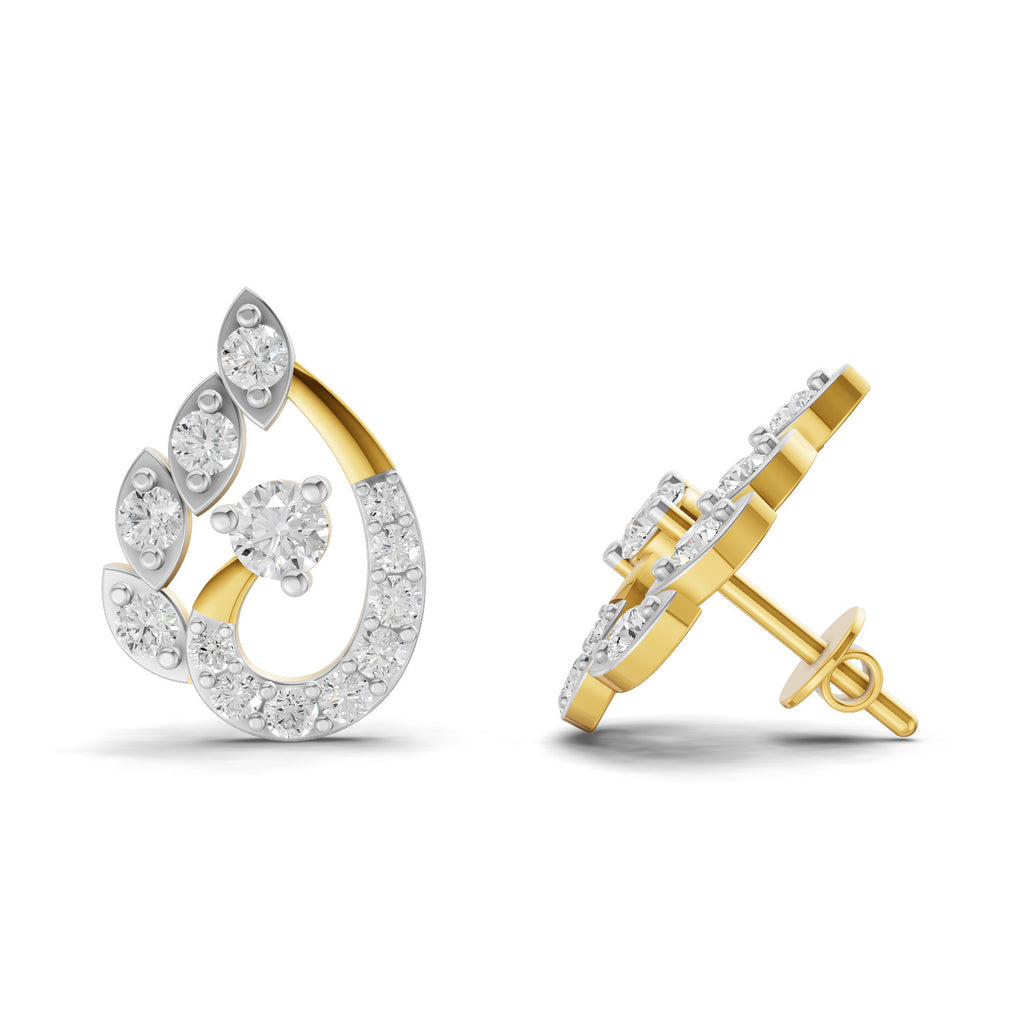 Lab Grown Diamond Earrings 0.87 Carat IGI Certified Round Shape 925 Sterling Silver Yellow Gold Plated Fashion Earrings