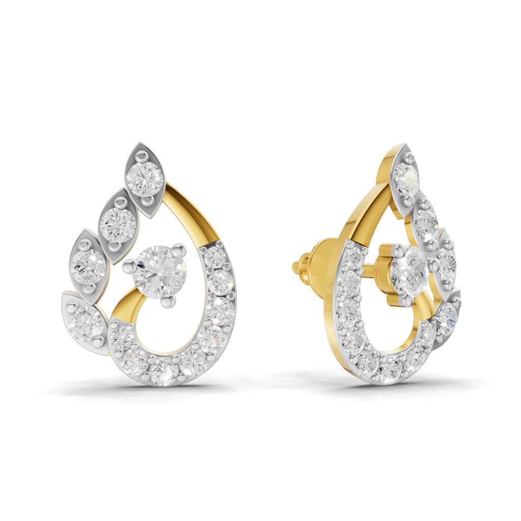 Lab Grown Diamond Earrings 0.87 Carat IGI Certified Round Shape 925 Sterling Silver Yellow Gold Plated Fashion Earrings