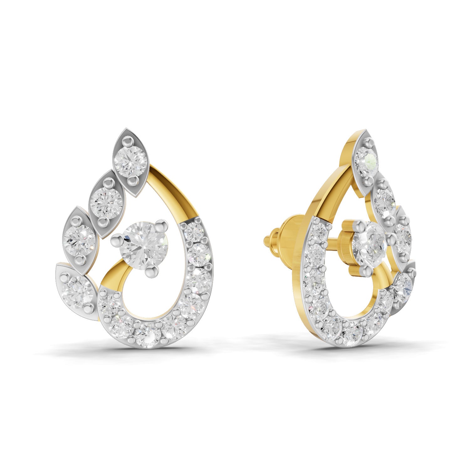 Lab Grown Diamond Earrings 0.87 Carat IGI Certified Round Shape 925 Sterling Silver Yellow Gold Plated Fashion Earrings
