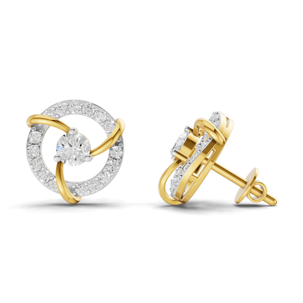 Lab Grown Diamond Earrings 0.57 Carat IGI Certified Round Shape 925 Sterling Silver Yellow Gold Plated Fashion Earrings