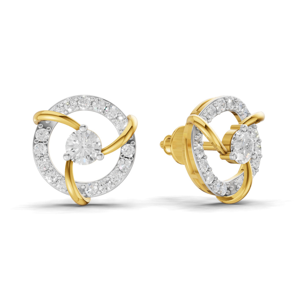 Lab Grown Diamond Earrings 0.57 Carat IGI Certified Round Shape 925 Sterling Silver Yellow Gold Plated Fashion Earrings