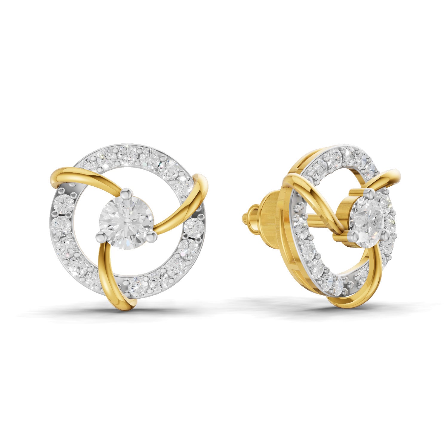 Lab Grown Diamond Earrings 0.57 Carat IGI Certified Round Shape 925 Sterling Silver Yellow Gold Plated Fashion Earrings