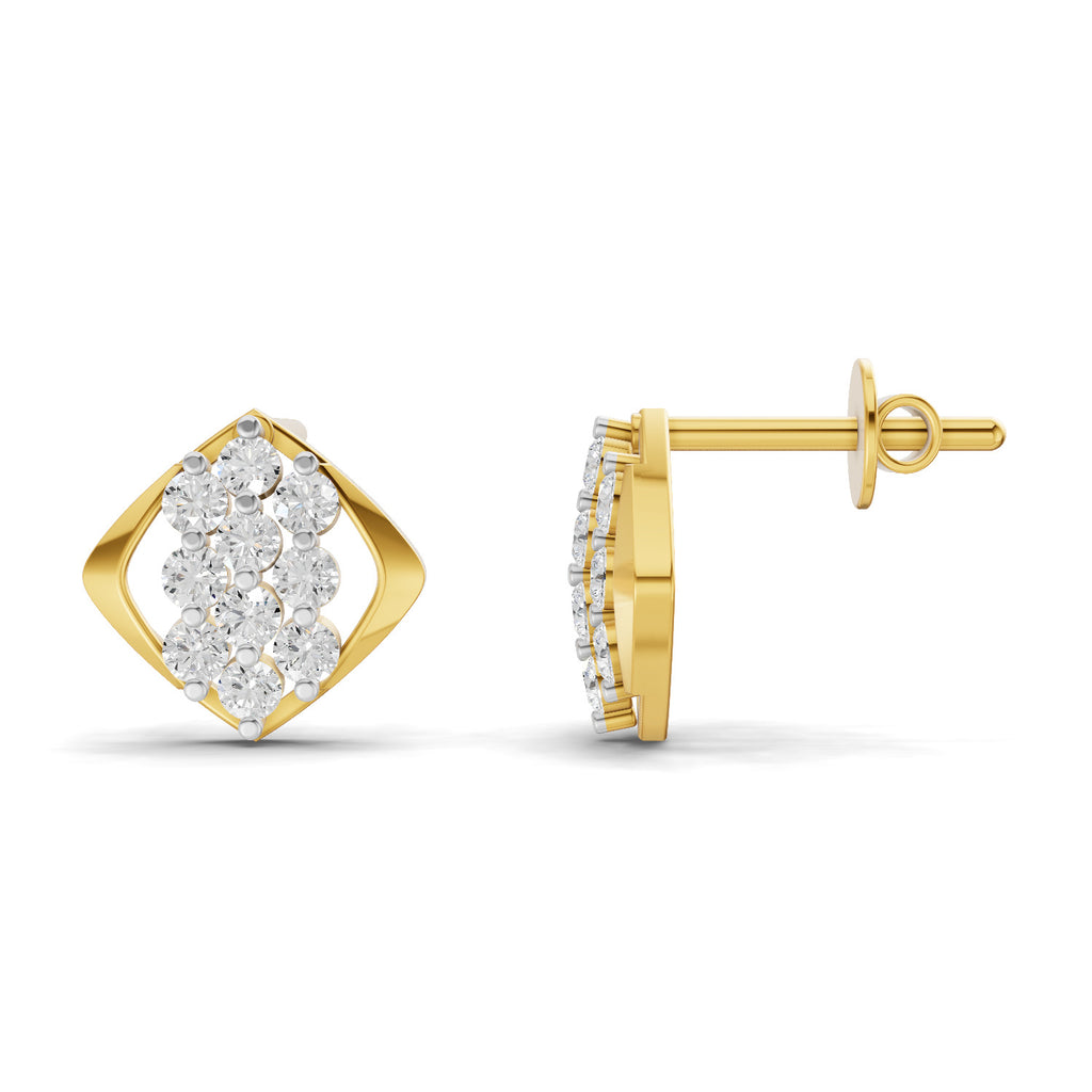 Lab Grown Diamond Earrings 0.42 Carat IGI Certified Round Shape 925 Sterling Silver Yellow Gold Plated Cluster Earrings