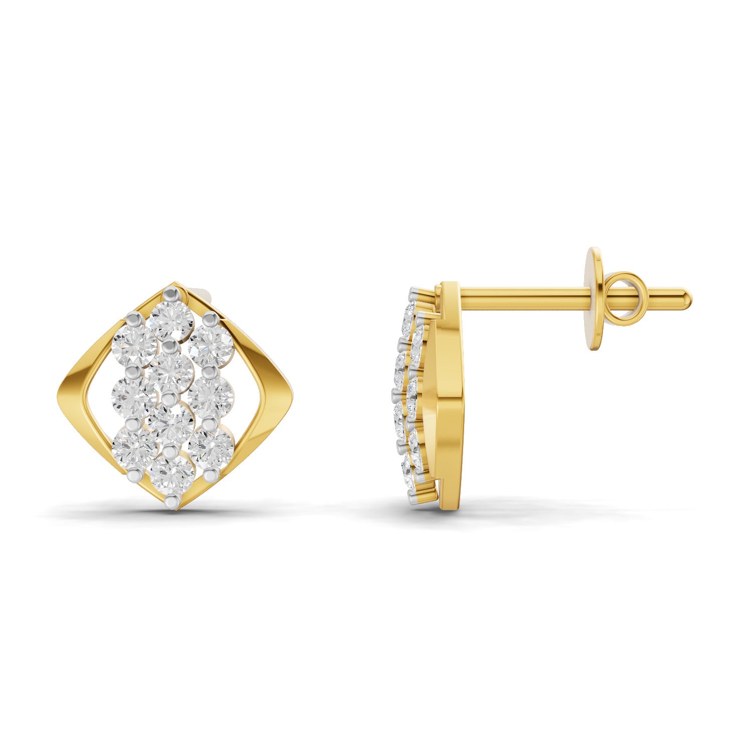 Lab Grown Diamond Earrings 0.42 Carat IGI Certified Round Shape 925 Sterling Silver Yellow Gold Plated Cluster Earrings