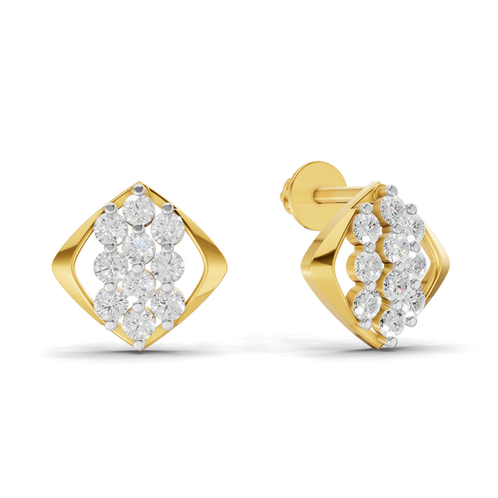 Lab Grown Diamond Earrings 0.42 Carat IGI Certified Round Shape 925 Sterling Silver Yellow Gold Plated Cluster Earrings