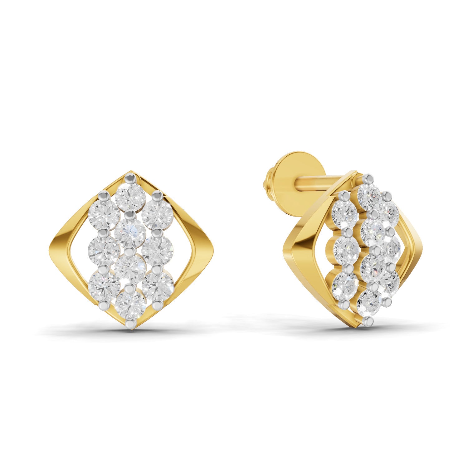 Lab Grown Diamond Earrings 0.42 Carat IGI Certified Round Shape 925 Sterling Silver Yellow Gold Plated Cluster Earrings
