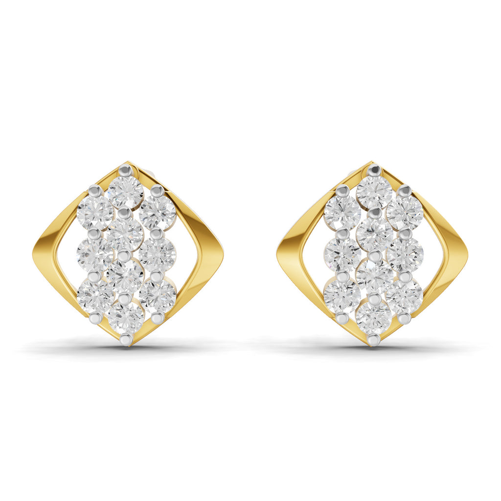 Lab Grown Diamond Earrings 0.42 Carat IGI Certified Round Shape 925 Sterling Silver Yellow Gold Plated Cluster Earrings
