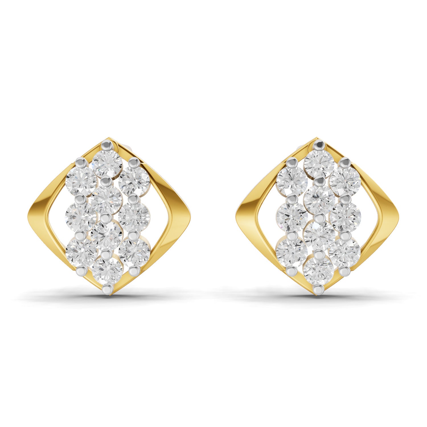 Lab Grown Diamond Earrings 0.42 Carat IGI Certified Round Shape 925 Sterling Silver Yellow Gold Plated Cluster Earrings