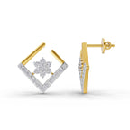 Lab Grown Diamond Earrings 0.8 Carat IGI Certified Round Shape 925 Sterling Silver Yellow Gold Plated Floral Earrings