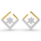 Lab Grown Diamond Earrings 0.8 Carat IGI Certified Round Shape 925 Sterling Silver Yellow Gold Plated Floral Earrings