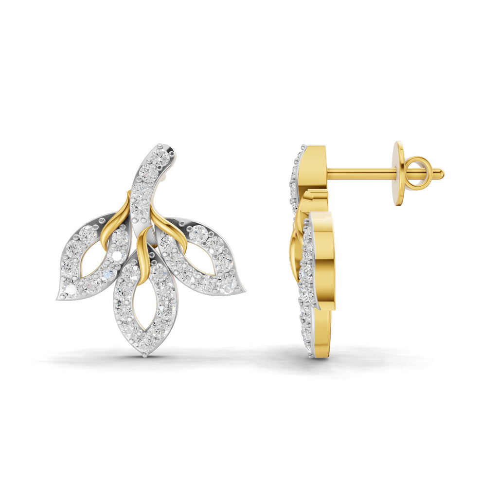 Lab Grown Diamond Earrings 0.83 Carat IGI Certified Round Shape 925 Sterling Silver Yellow Gold Plated Floral Earrings