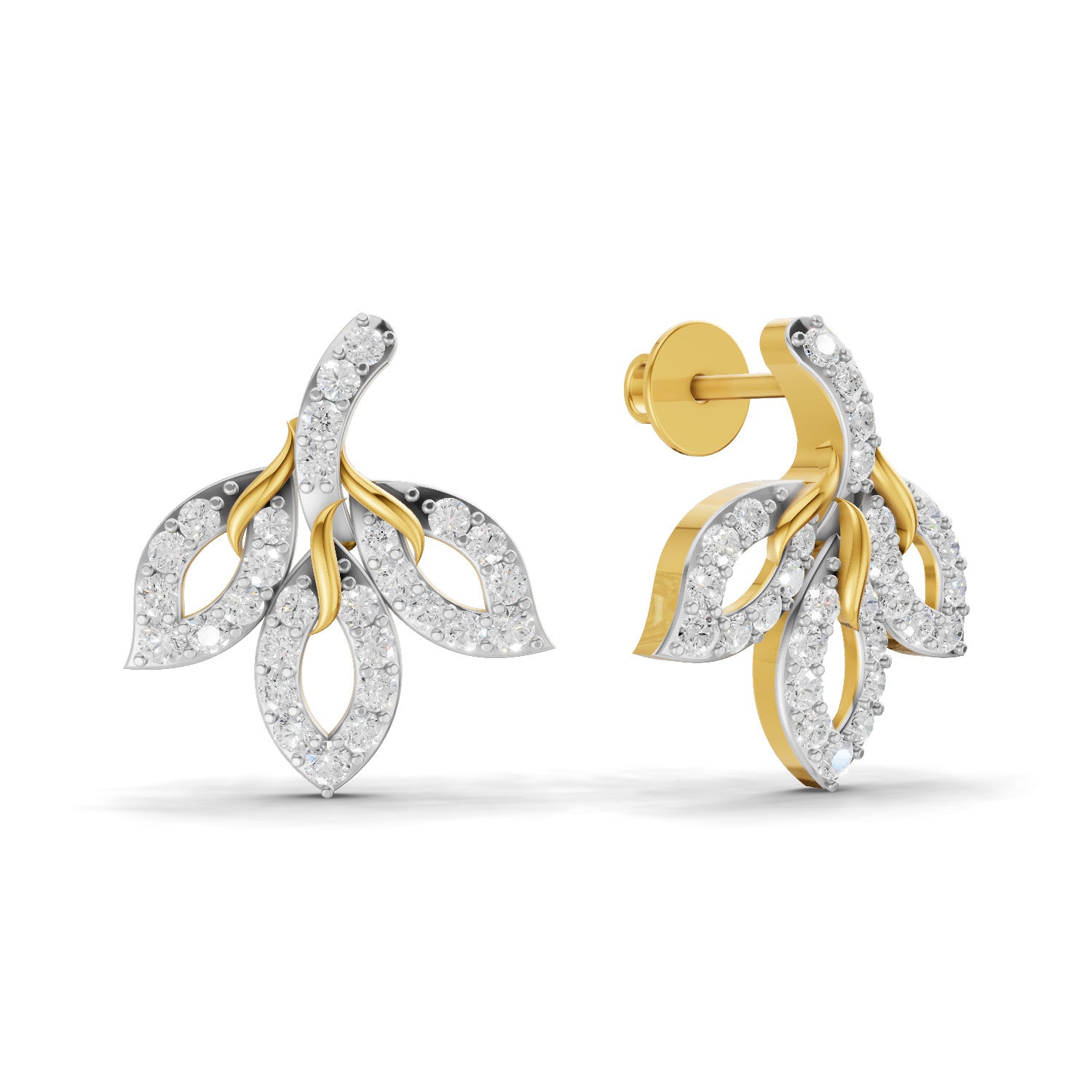 Lab Grown Diamond Earrings 0.83 Carat IGI Certified Round Shape 925 Sterling Silver Yellow Gold Plated Floral Earrings