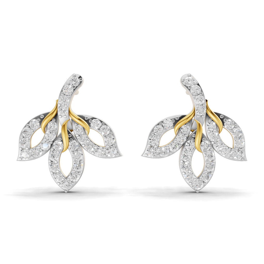 Lab Grown Diamond Earrings 0.83 Carat IGI Certified Round Shape 925 Sterling Silver Yellow Gold Plated Floral Earrings