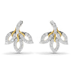 Lab Grown Diamond Earrings 0.83 Carat IGI Certified Round Shape 925 Sterling Silver Yellow Gold Plated Floral Earrings