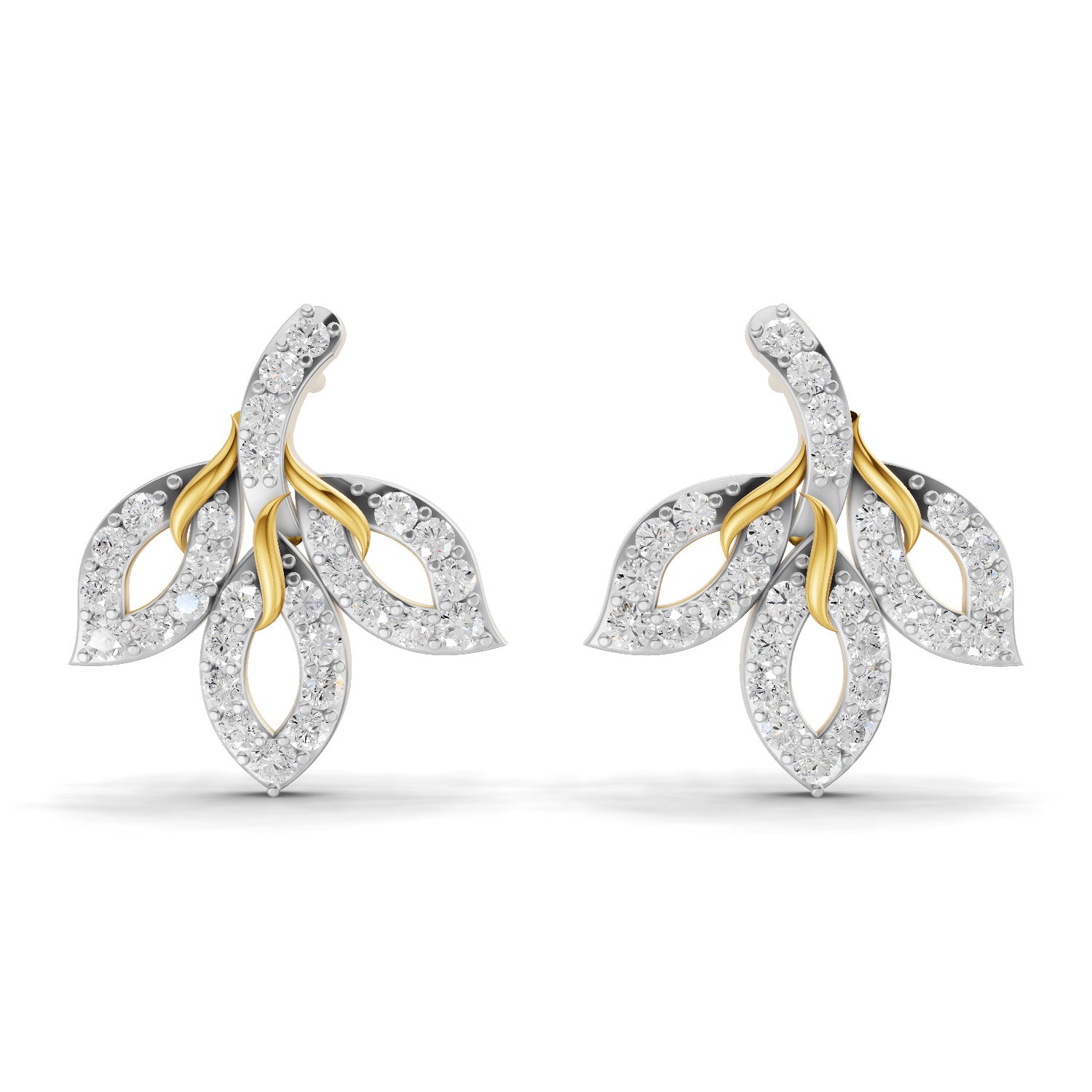 Lab Grown Diamond Earrings 0.83 Carat IGI Certified Round Shape 925 Sterling Silver Yellow Gold Plated Floral Earrings