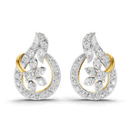Lab Grown Diamond Earrings 0.83 Carat IGI Certified Round Shape 925 Sterling Silver Yellow Gold Plated Floral Earrings