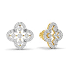 Lab Grown Diamond Earrings 0.72 Carat IGI Certified Round Shape 925 Sterling Silver Yellow Gold Plated Floral Earrings
