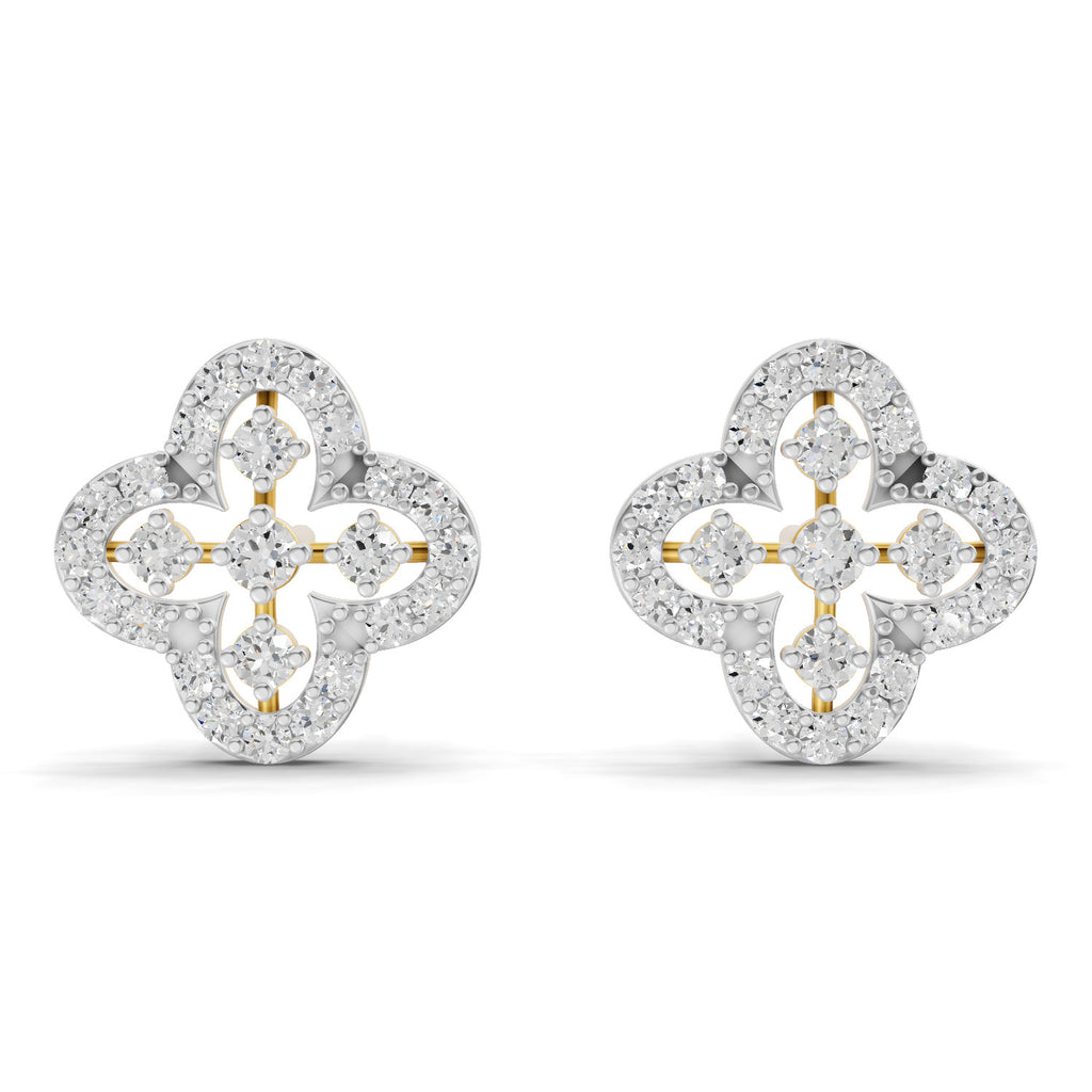 Lab Grown Diamond Earrings 0.72 Carat IGI Certified Round Shape 925 Sterling Silver Yellow Gold Plated Floral Earrings