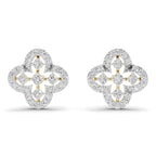 Lab Grown Diamond Earrings 0.72 Carat IGI Certified Round Shape 925 Sterling Silver Yellow Gold Plated Floral Earrings