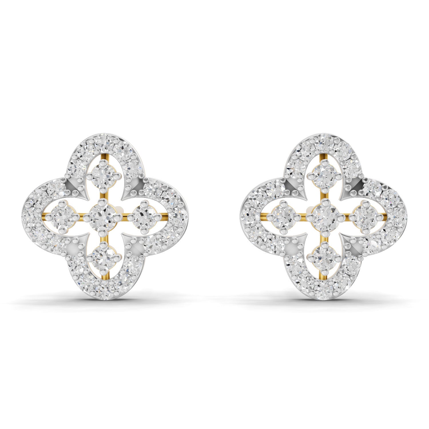Lab Grown Diamond Earrings 0.72 Carat IGI Certified Round Shape 925 Sterling Silver Yellow Gold Plated Floral Earrings