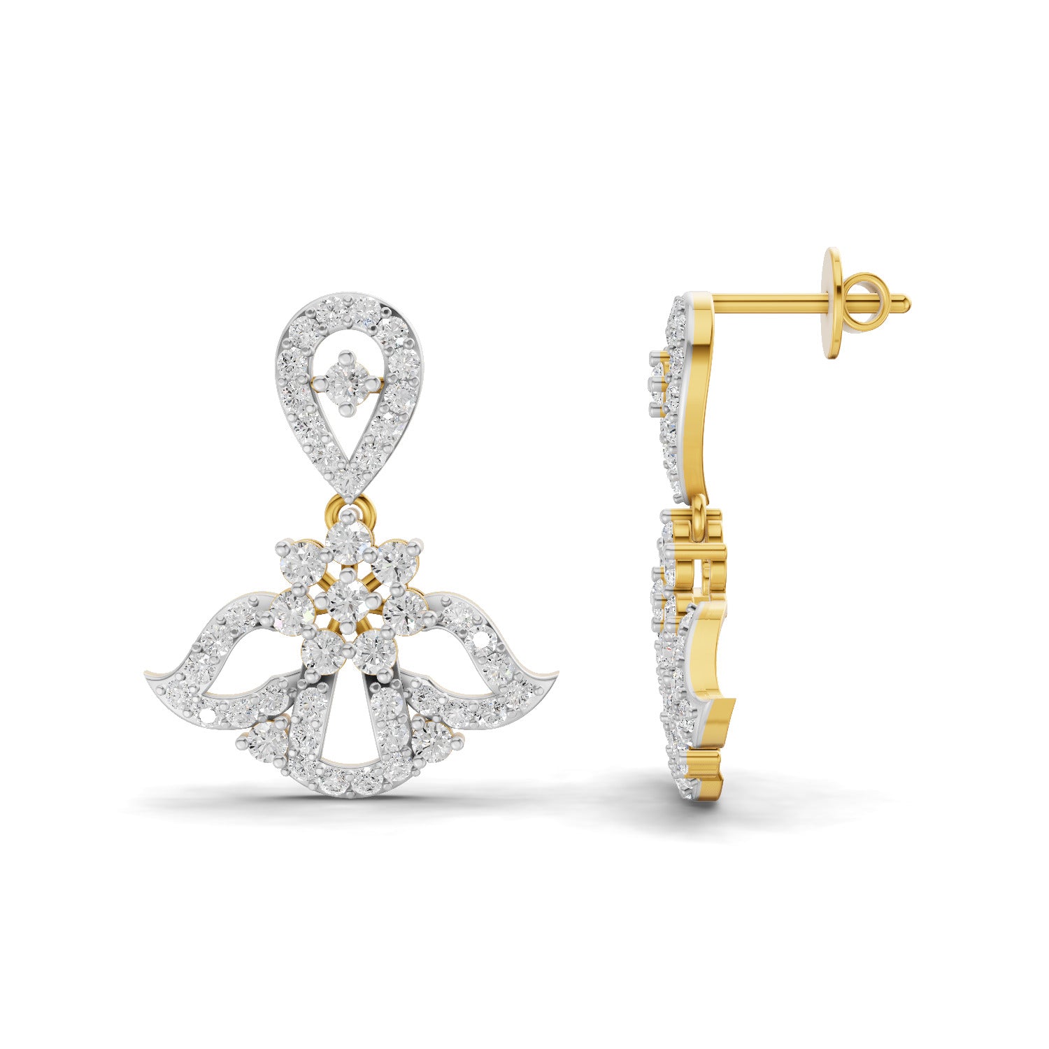 Lab Grown Diamond Earrings 1.72 Carat IGI Certified Round Shape 925 Sterling Silver Yellow Gold Plated Fashion Dangle Earrings