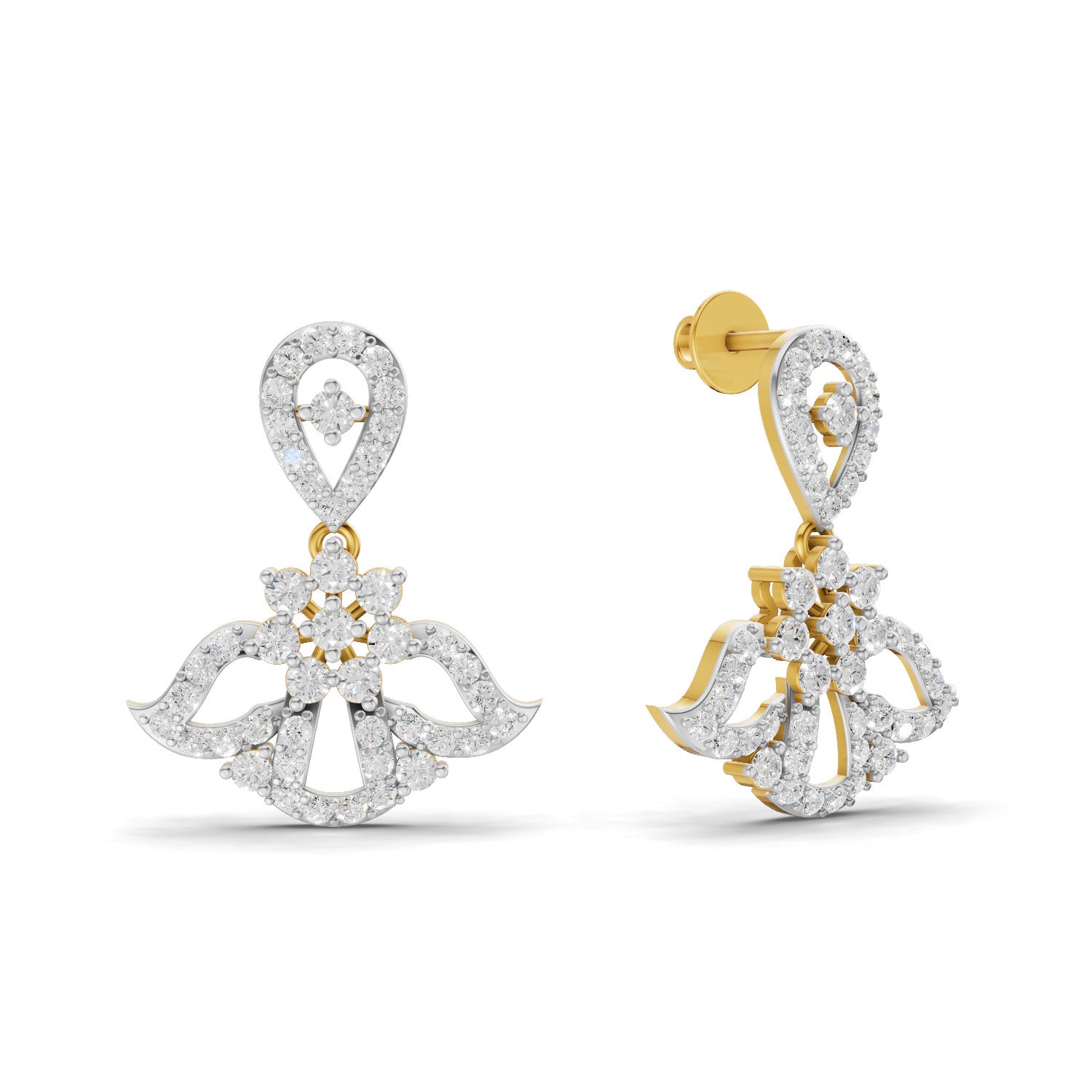Lab Grown Diamond Earrings 1.72 Carat IGI Certified Round Shape 925 Sterling Silver Yellow Gold Plated Fashion Dangle Earrings