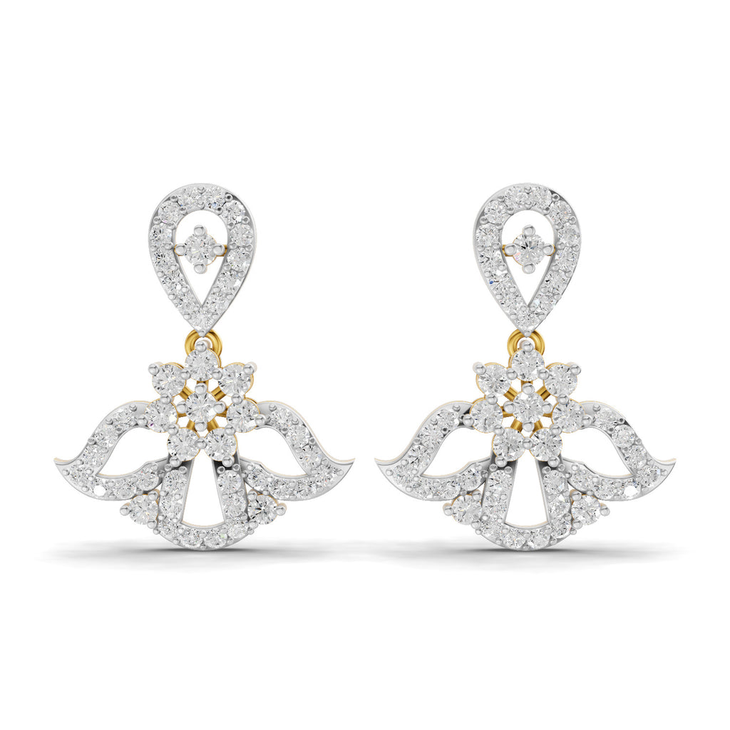 Lab Grown Diamond Earrings 1.72 Carat IGI Certified Round Shape 925 Sterling Silver Yellow Gold Plated Fashion Dangle Earrings