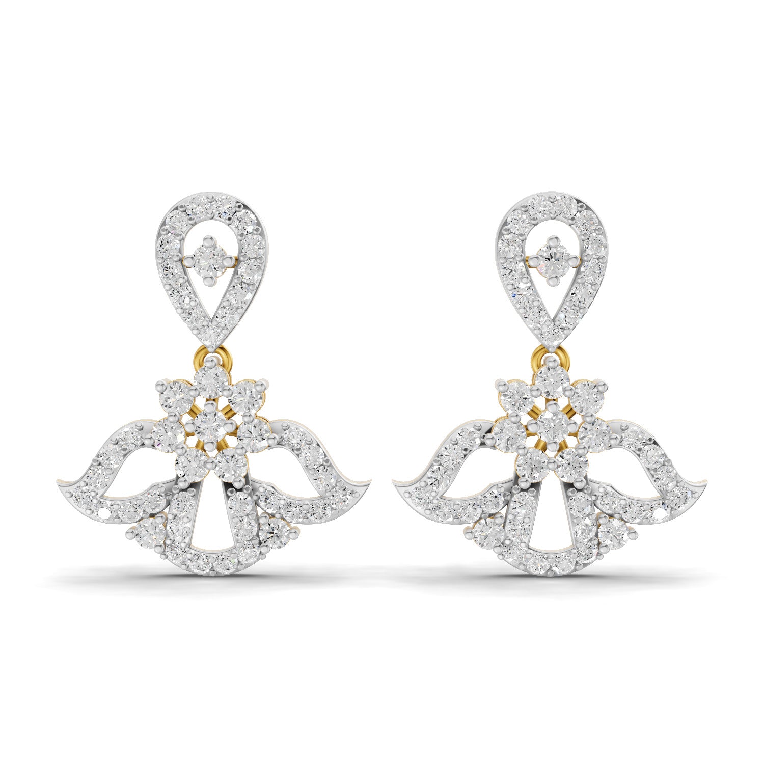 Lab Grown Diamond Earrings 1.72 Carat IGI Certified Round Shape 925 Sterling Silver Yellow Gold Plated Fashion Dangle Earrings