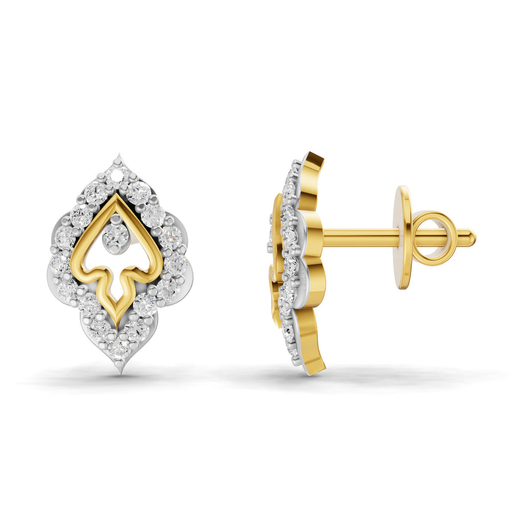 Lab Grown Diamond Earrings 0.27 Carat IGI Certified Round Shape 925 Sterling Silver Gold Plated Dual Tone Spade Stud Earrings