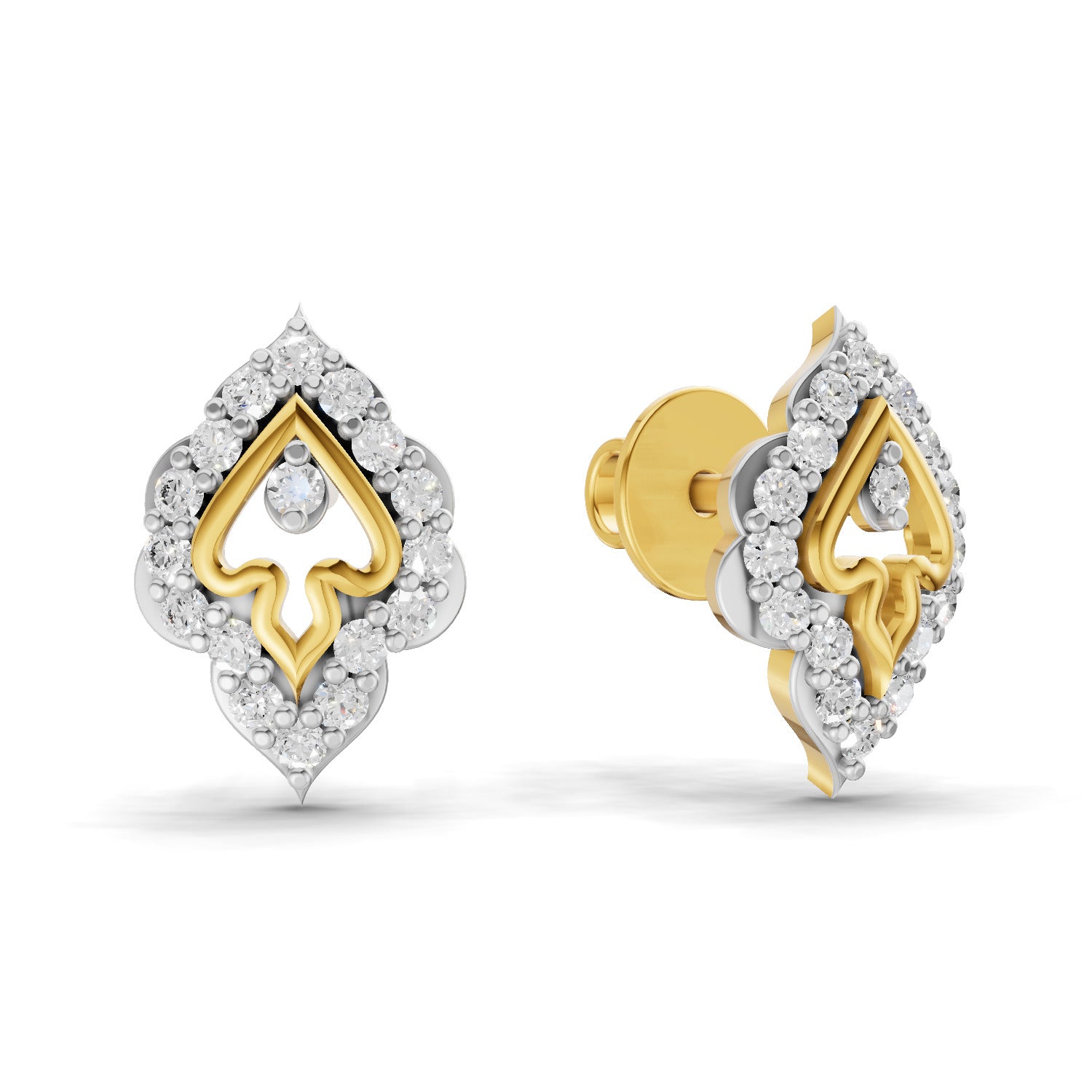 Lab Grown Diamond Earrings 0.27 Carat IGI Certified Round Shape 925 Sterling Silver Gold Plated Dual Tone Spade Stud Earrings
