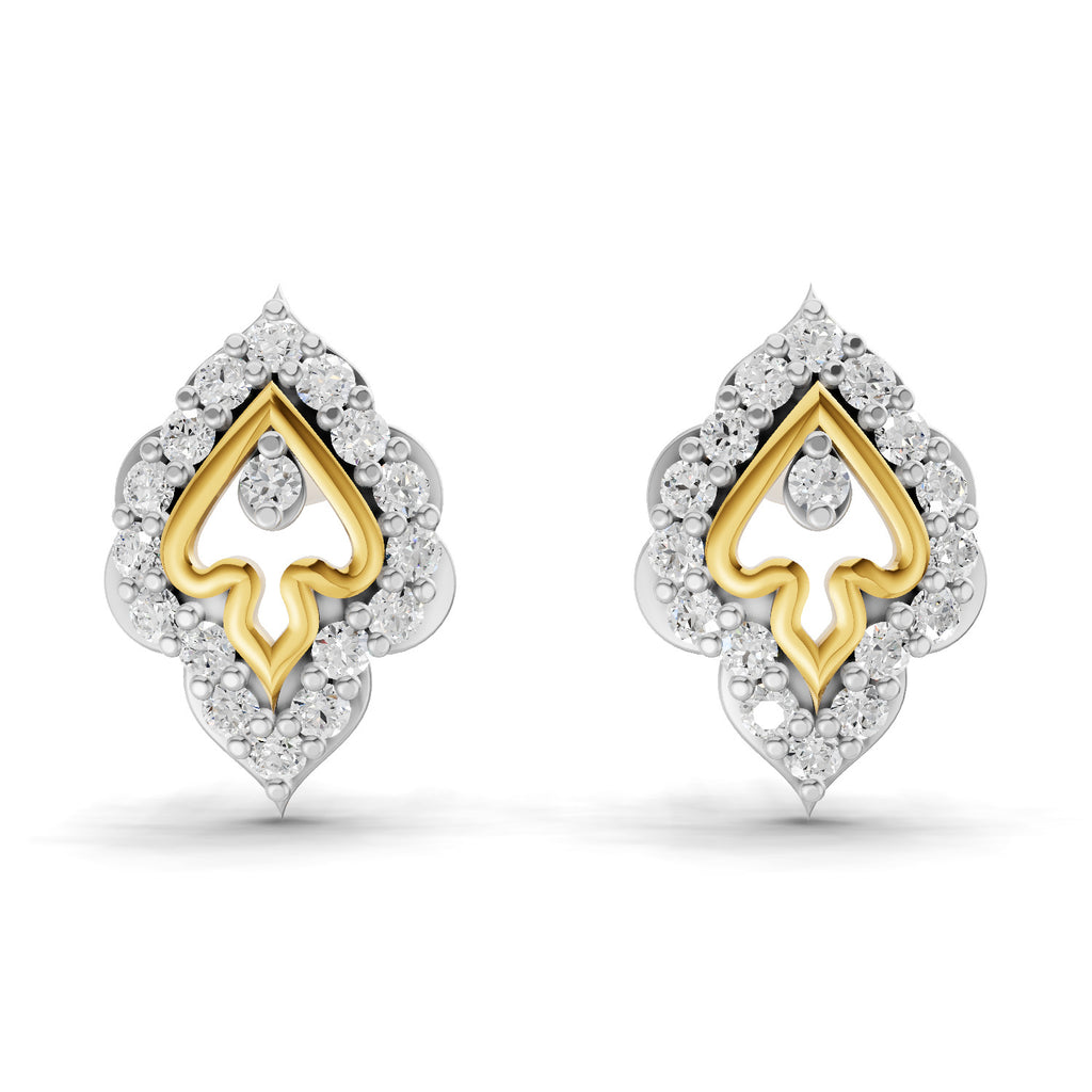 Lab Grown Diamond Earrings 0.27 Carat IGI Certified Round Shape 925 Sterling Silver Gold Plated Dual Tone Spade Stud Earrings