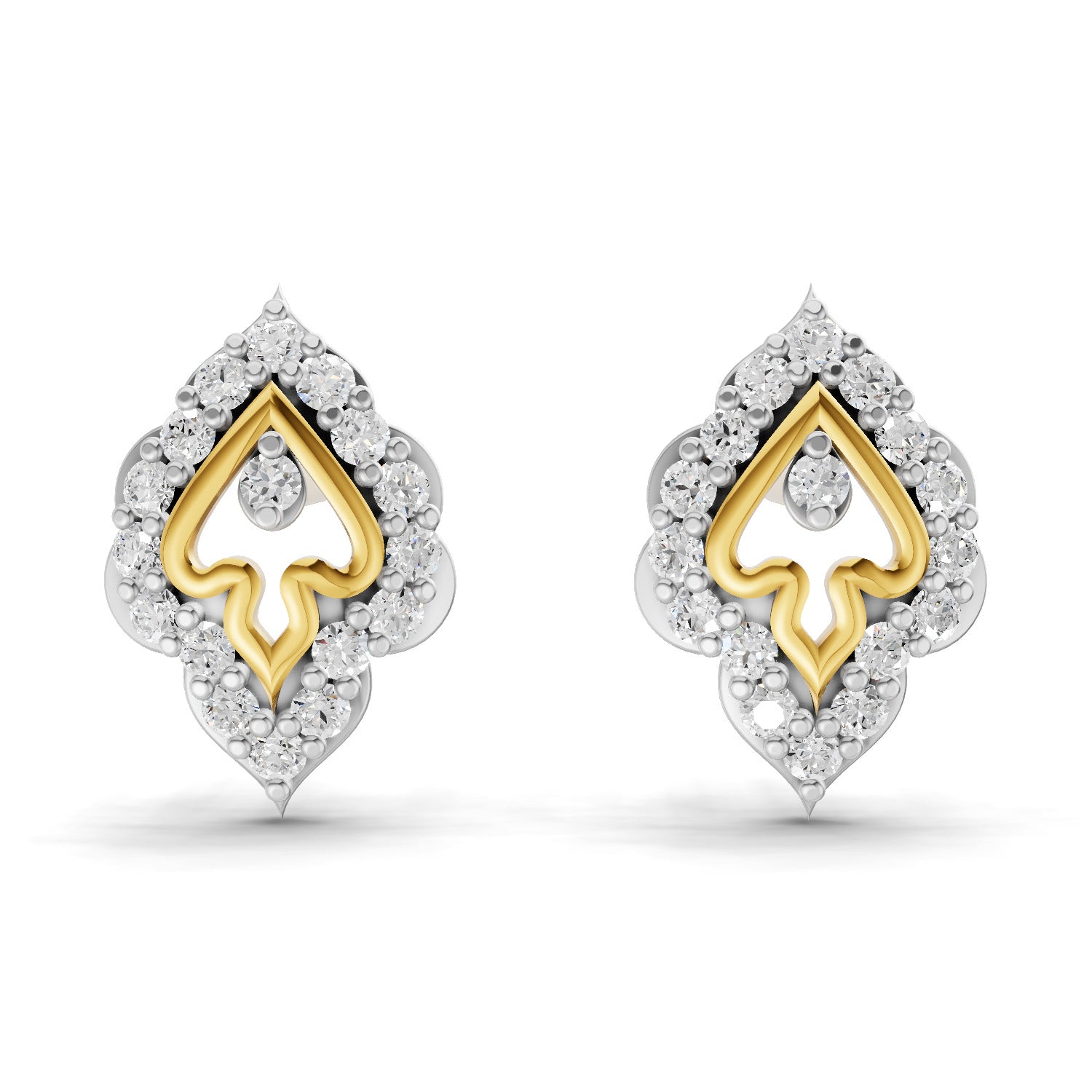 Lab Grown Diamond Earrings 0.27 Carat IGI Certified Round Shape 925 Sterling Silver Gold Plated Dual Tone Spade Stud Earrings