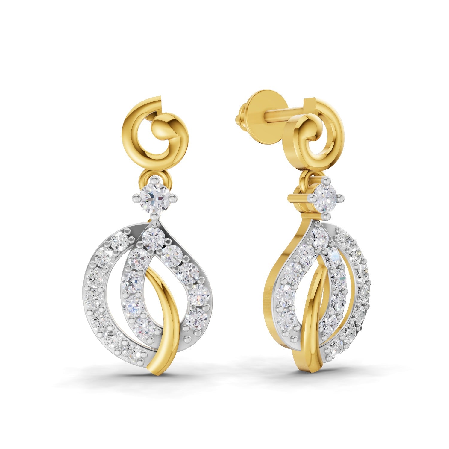 Lab Grown Diamond Earrings 0.59 Carat IGI Certified Round Shape 925 Sterling Silver Yellow Gold Plated Fashion DangleEarrings