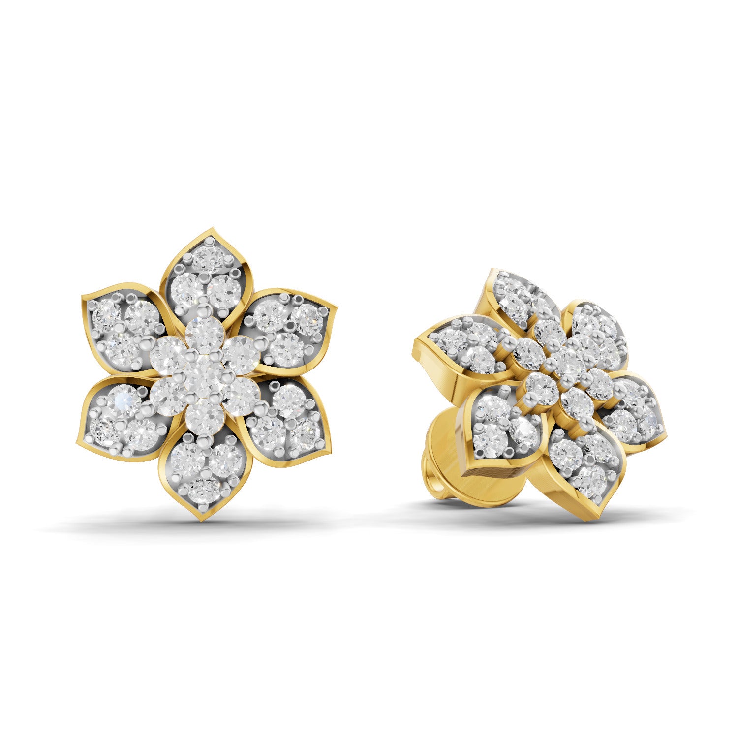 Lab Grown Diamond Earrings 0.76 Carat IGI Certified Round Shape 925 Sterling Silver Yellow Gold Plated Floral Earrings