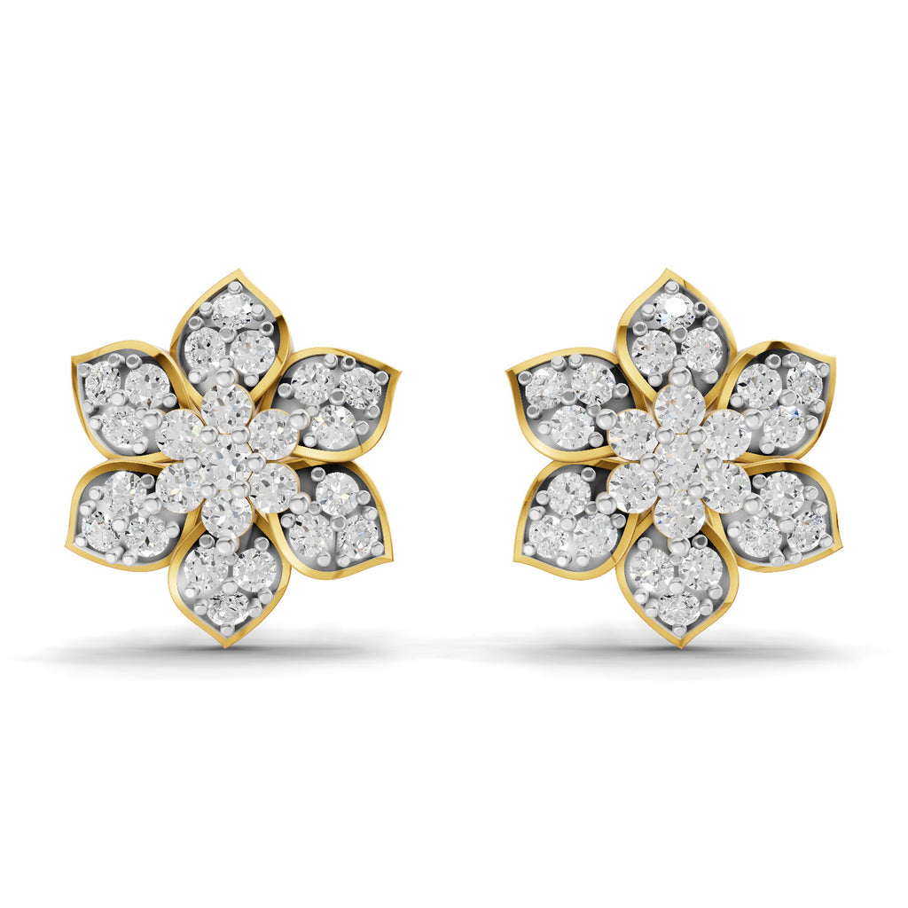 Lab Grown Diamond Earrings 0.76 Carat IGI Certified Round Shape 925 Sterling Silver Yellow Gold Plated Floral Earrings