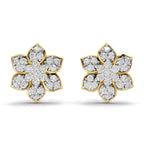Lab Grown Diamond Earrings 0.76 Carat IGI Certified Round Shape 925 Sterling Silver Yellow Gold Plated Floral Earrings
